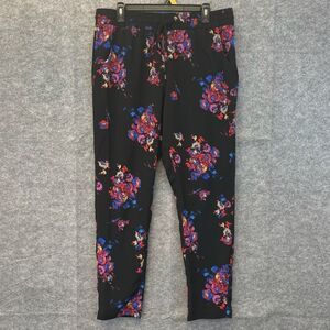 COLDWATER CREEK Women’s Pull-On Pants Large 14 Floral Print Elastic Waist Black